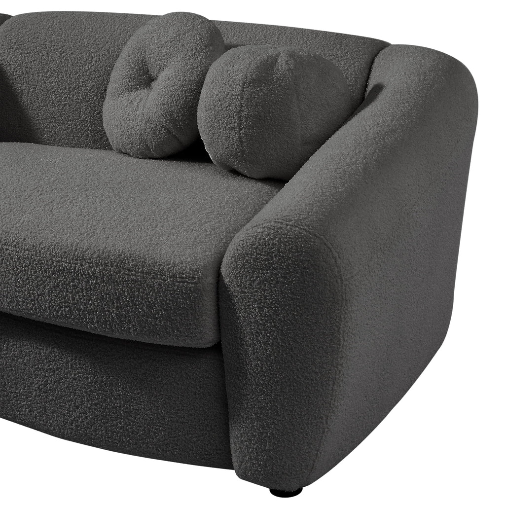 87.7" Gray Teddy Upholstered 3 Seater Sofa with 5 Pillows W780