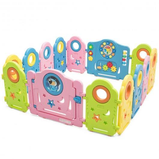 14 Panel Kids Activity Center Baby Playpen with Gate C62886
