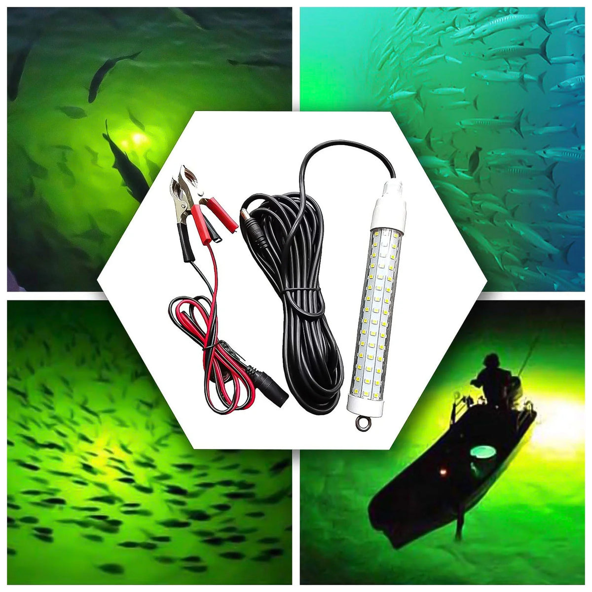 2Pcs Underwater Night Fishing Light, 12V 10.5W 120LED 1000 Lumen Green Submersible Fishing Light P2397