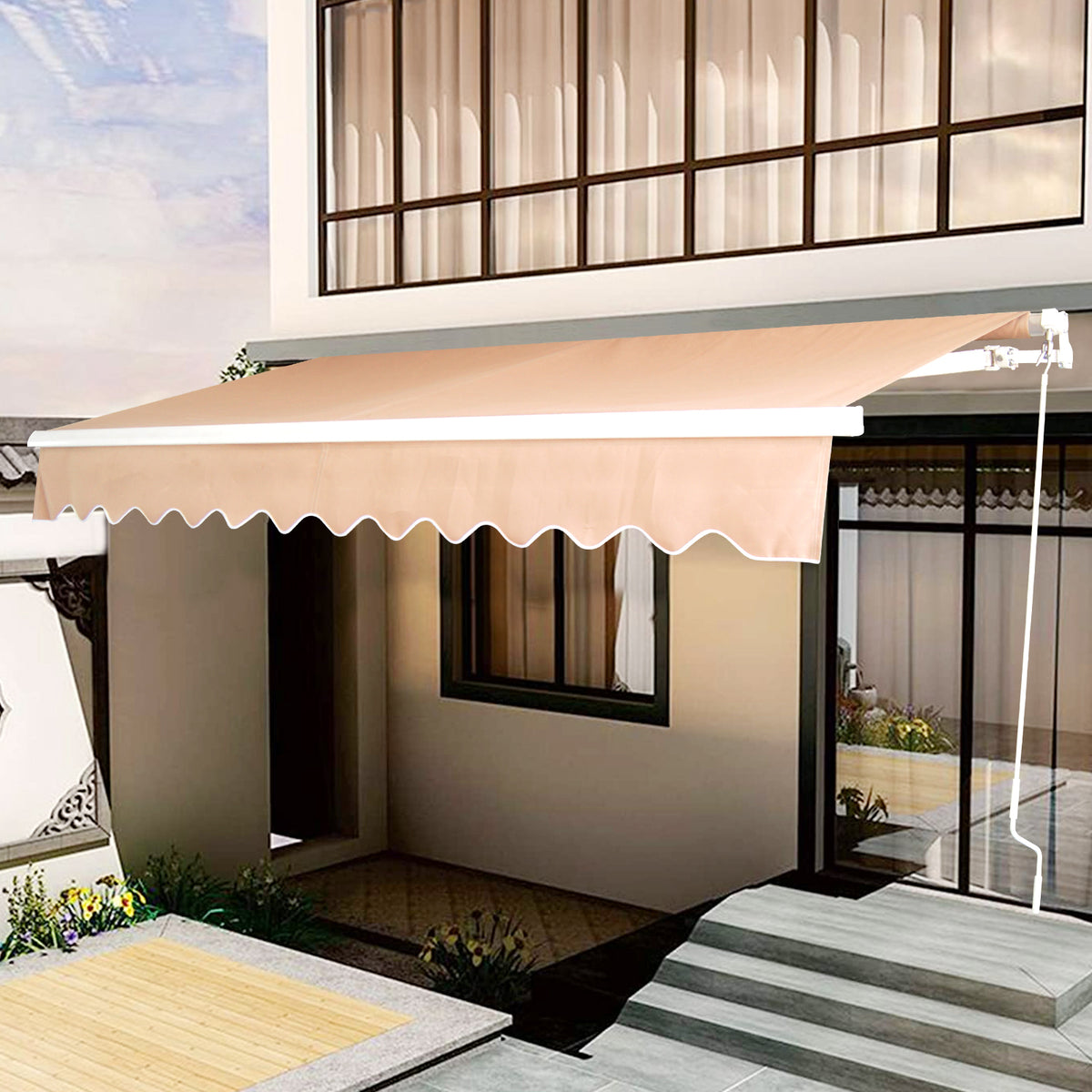 Retractable Patio Awning 6.5’x8.2’ Sun Shade with Manual Crank Handle, Tan L698886
