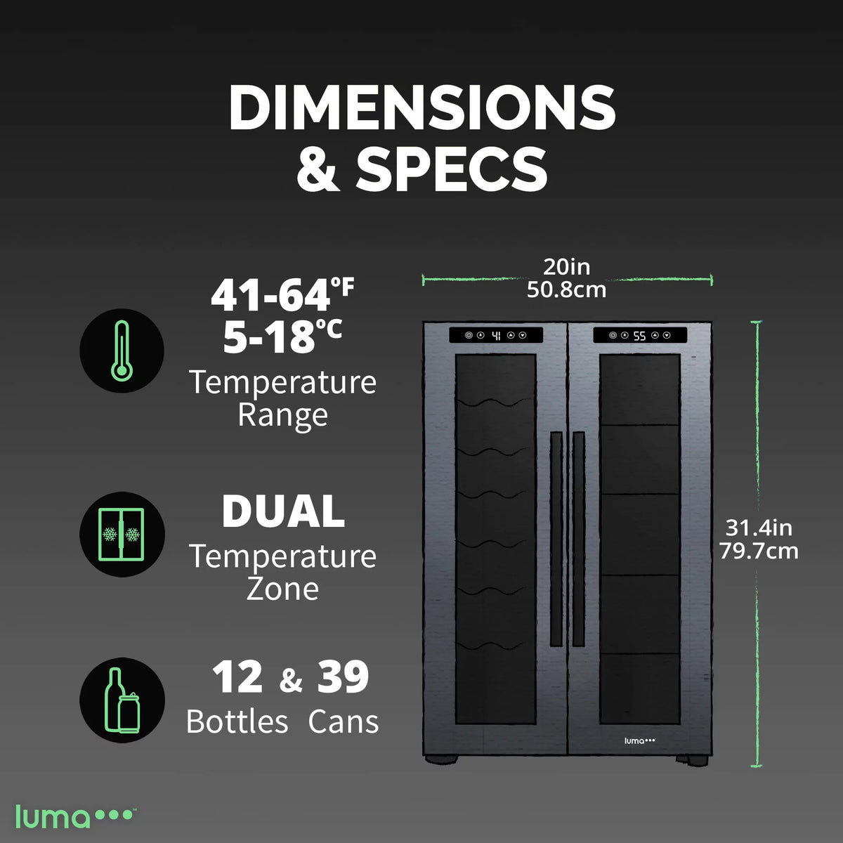 12 Bottle & 39 Can Dual Temperature Zones Wine Cooler Refrigerator U638