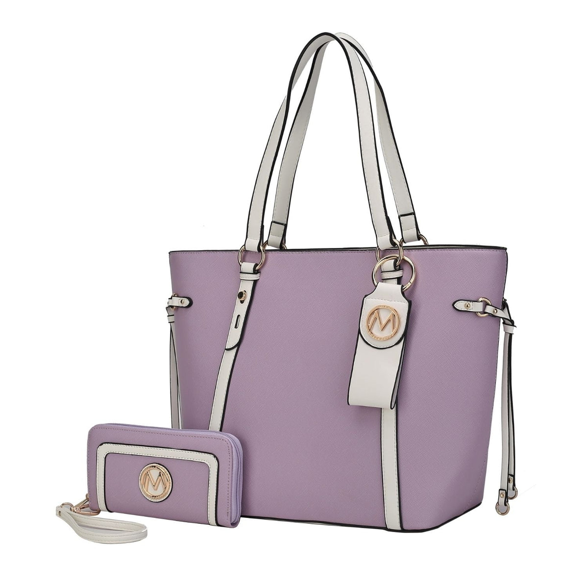 3 Pcs Vegan Leather Tote Bag Wristlet Wallet and Keyring Set J4195