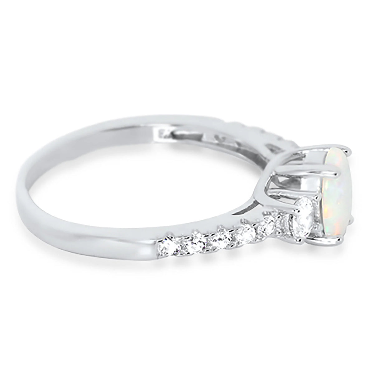 3 Stone Created Opal Engagement Ring Size 7 Q119