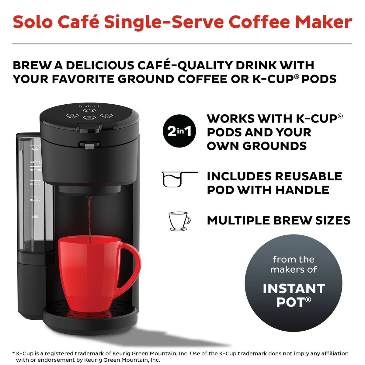 2-in-1 Single Serve Coffee Maker, Black A486667