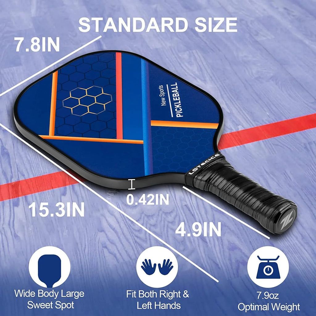 Blue Fiberglass Composite Pickleball Paddle Set of 2 with 4 Balls and Bag T41858