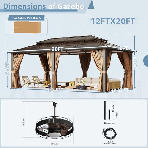12'x16' Hardtop Aluminum Gazebo with Curtains and Netting S45001