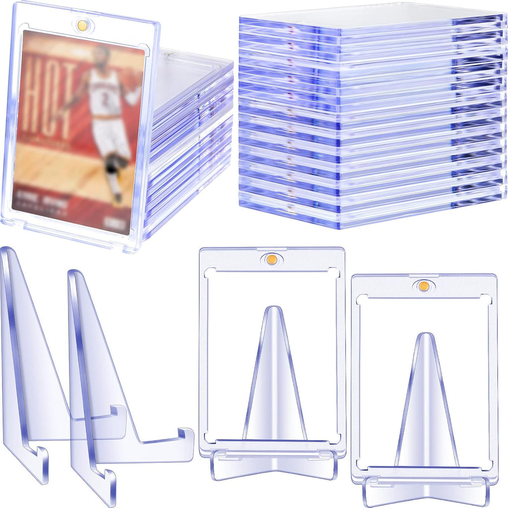 20 Pieces Magnetic Card Holders with 10 Packs Clear Acrylic Stands 35 Pt Clear Trading Cards Cases Protectors R623
