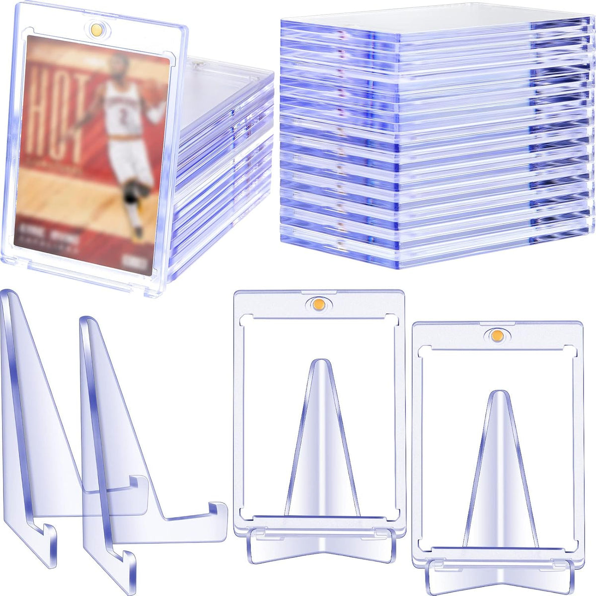 20 Pieces Magnetic Card Holders with 10 Packs Clear Acrylic Stands 35 Pt Clear Trading Cards Cases Protectors R623