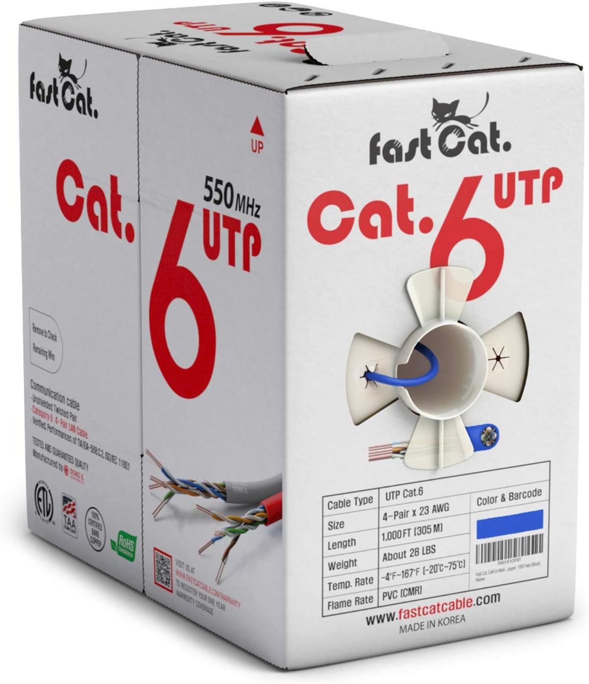 Cat6 Ethernet Cable 1000ft - 23 AWG, CMR, Solid Bare Copper UTP LAN Cable (Purple) V98716