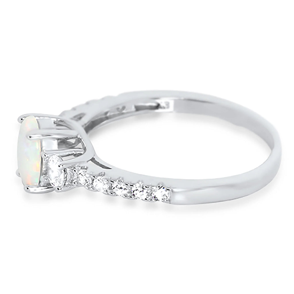 3 Stone Created Opal Engagement Ring Size 7 Q119