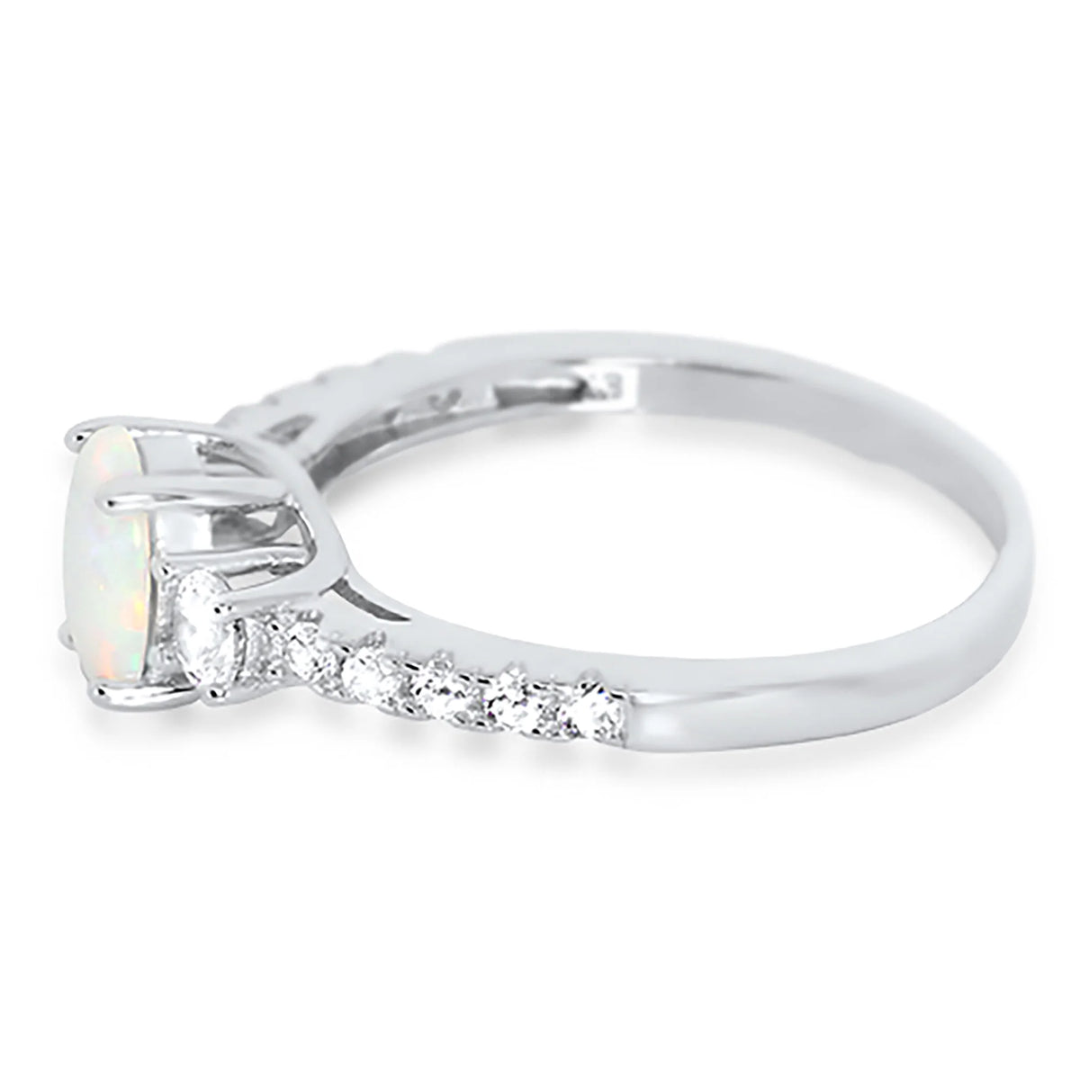 3 Stone Created Opal Engagement Ring Size 7 Q119