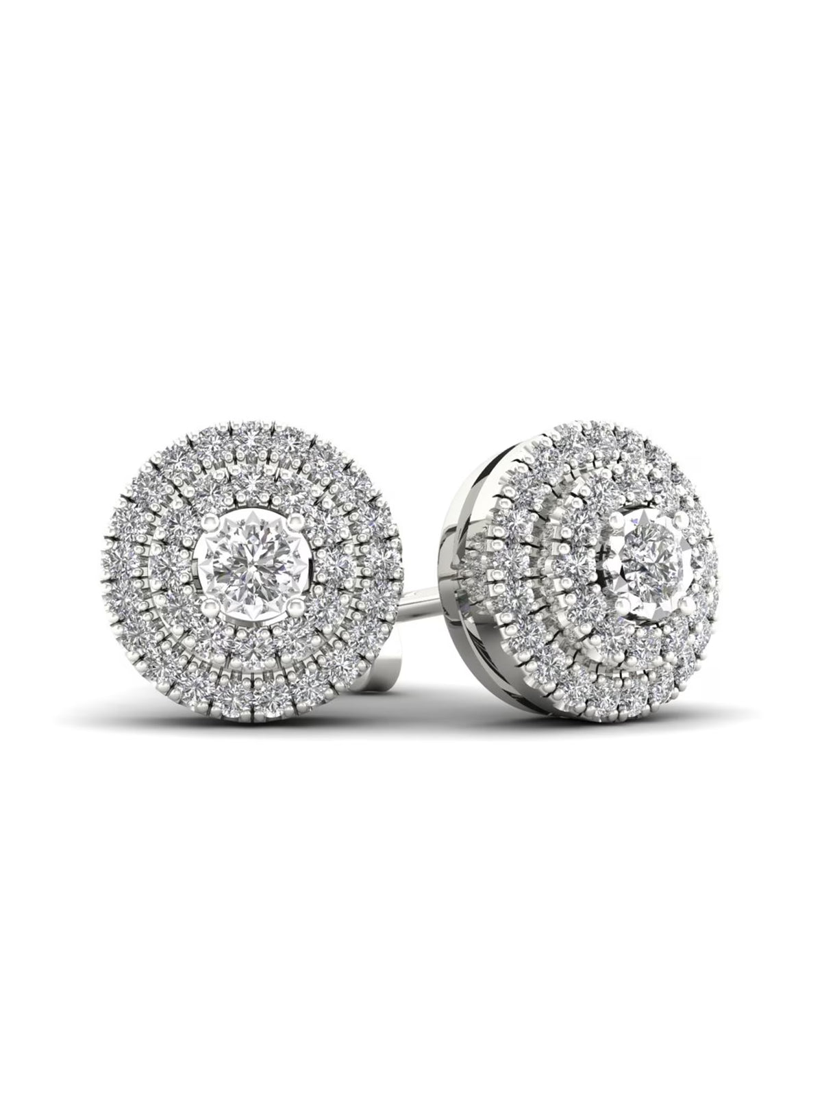 1/4ct TW Diamond Sterling Silver Double Halo Stud Earrings Y280