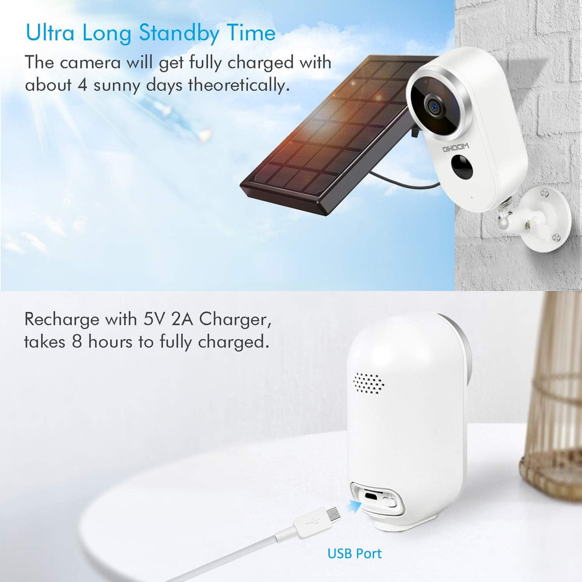 Outdoor Solar Security Camera Wireless 1080P Rechargeable Battery Powered WiFi Camera 2 Way Audio HD Video Wirefree IP Camera Motion Alarm Home Surveillance Camera System L537127