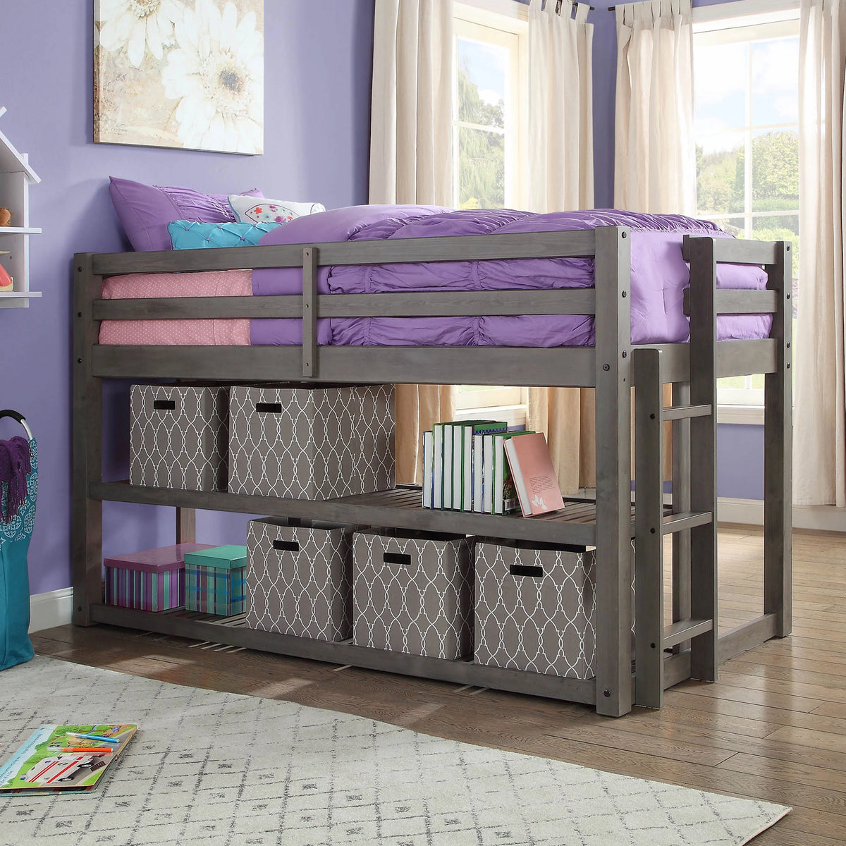 Black Twin Loft Storage Bed E149145