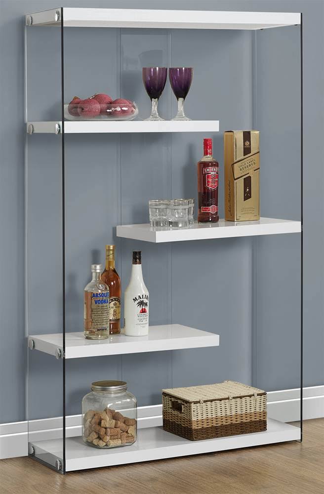 Tempered Glass Bookcase Glossy White D6941