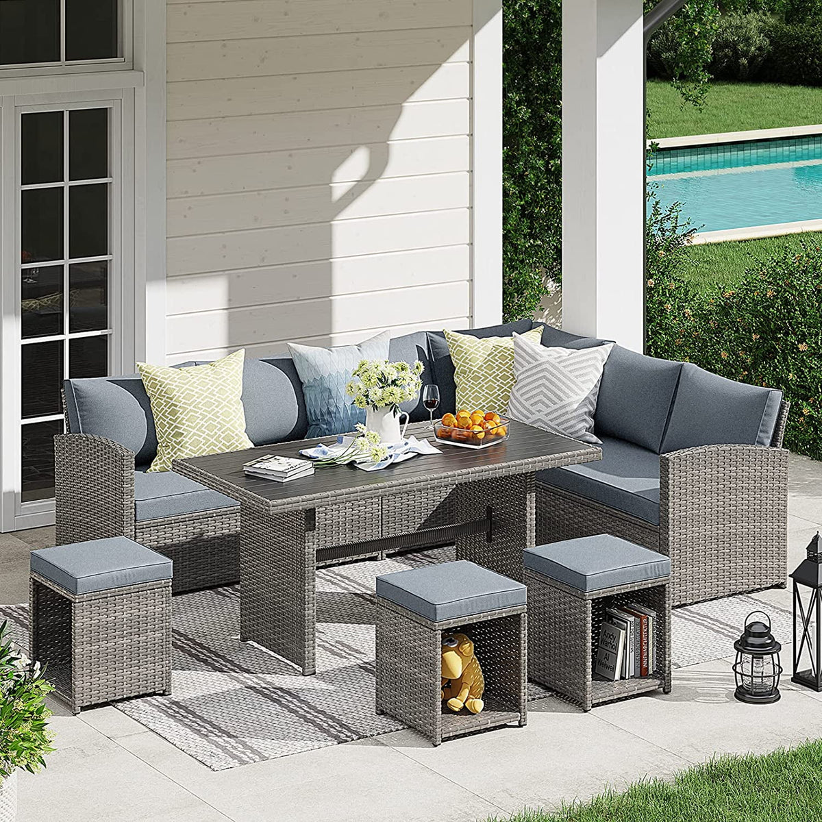 7 Pieces PE Rattan Wicker Patio Sofa Set I839