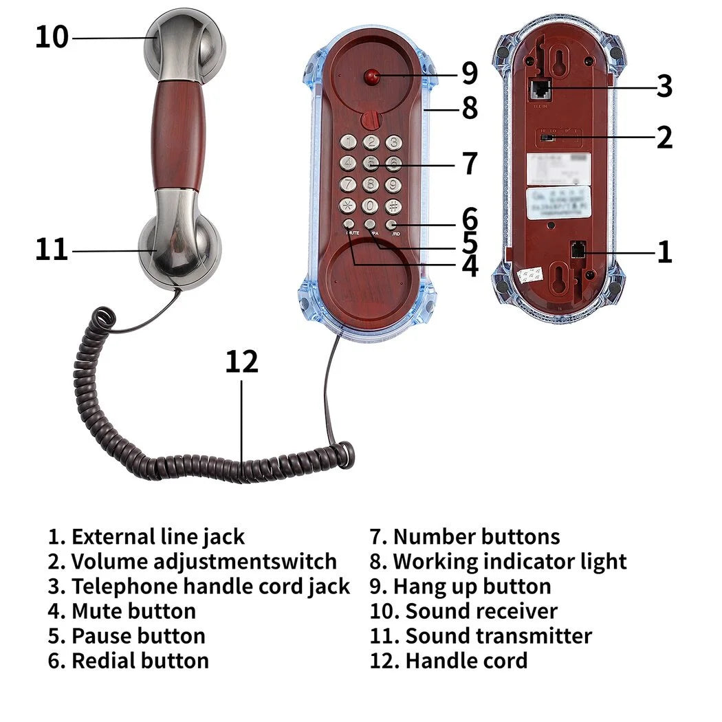 Corded Wall-Mounted Telephone with Blue Indicator D695