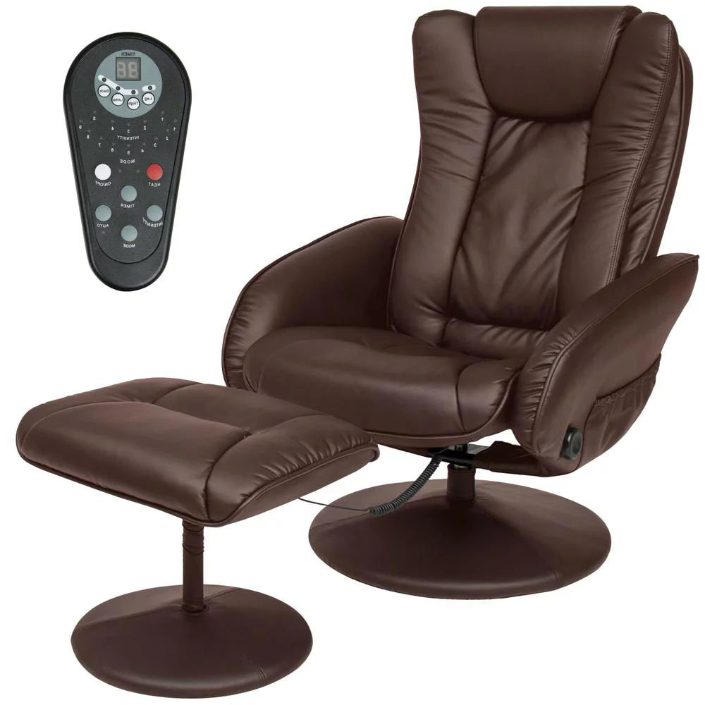 Brown Faux Leather Electric Massage Recliner Chair with Ottoman D438400