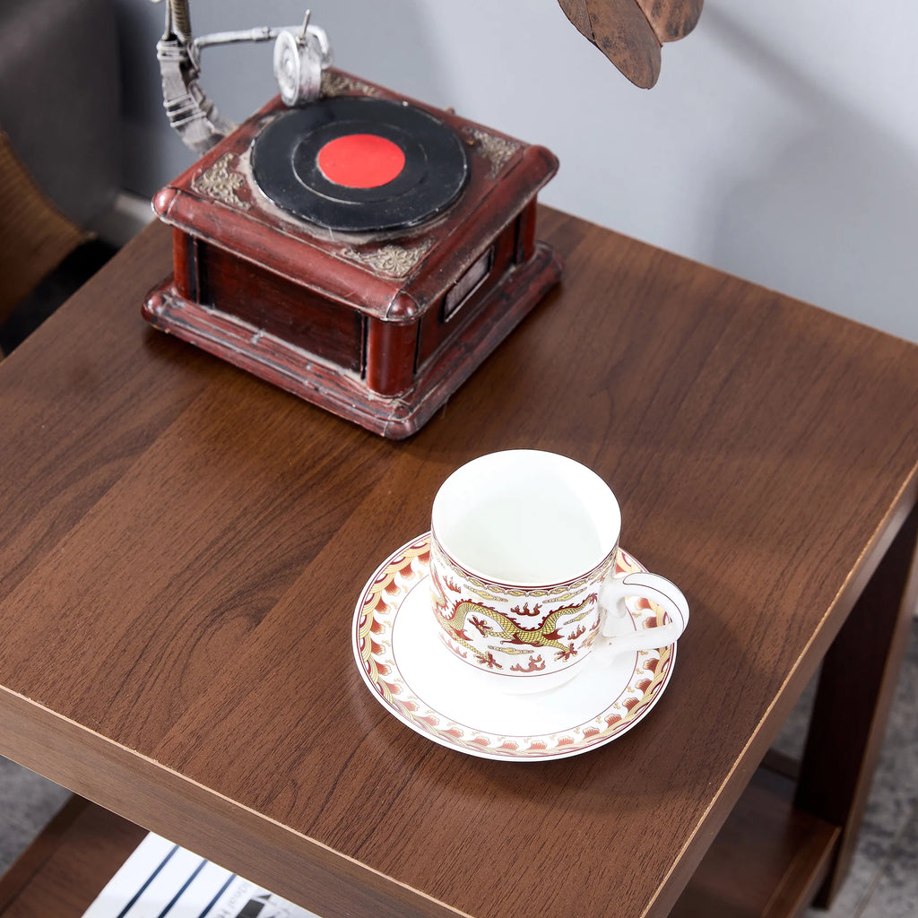 Brown 2-Tier Side Table with Storage Shelf D2120