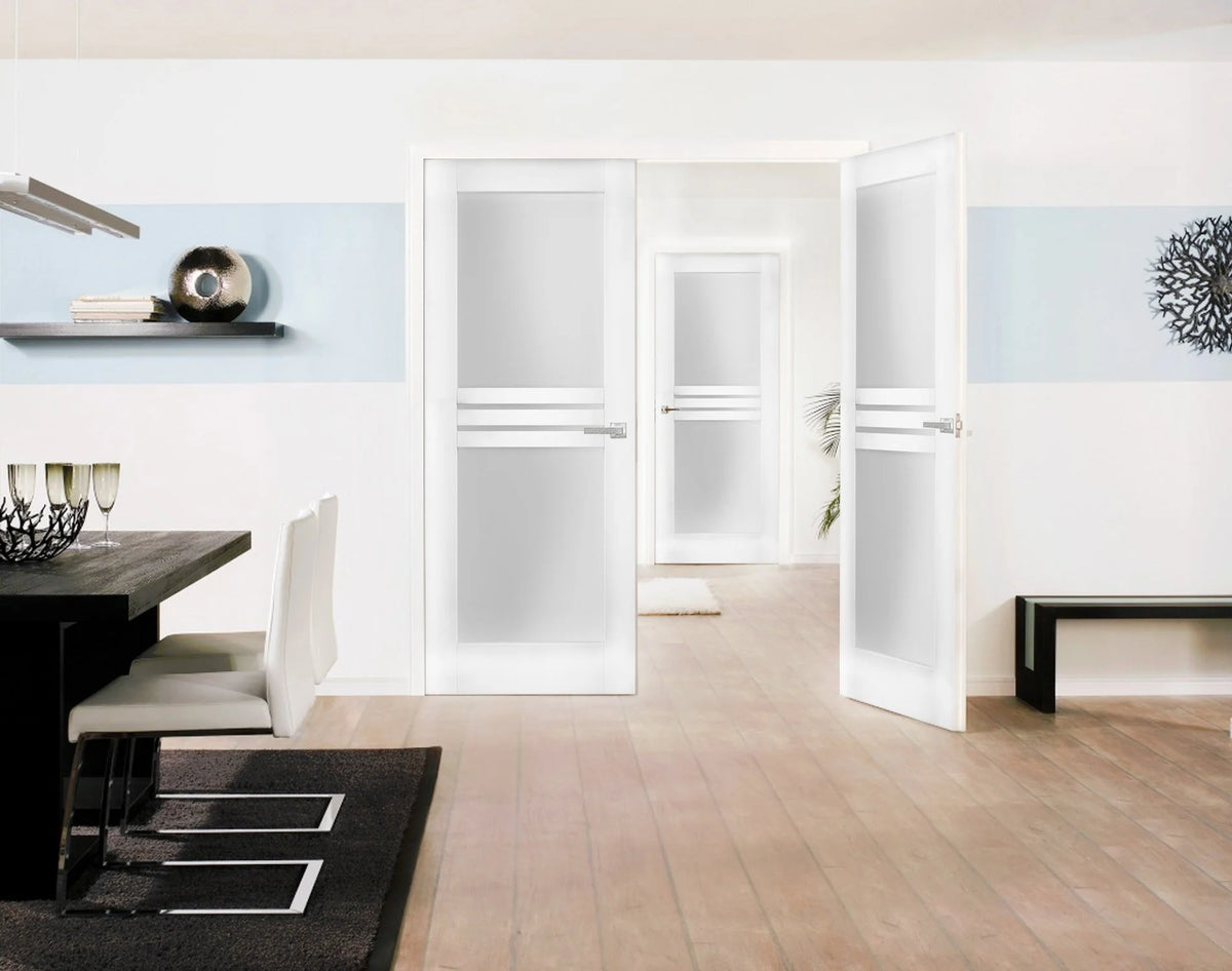 Solid French Double Doors 72 x 80 inches Opaque Glass 4 Lites Wood Solid Panel Frame F4848