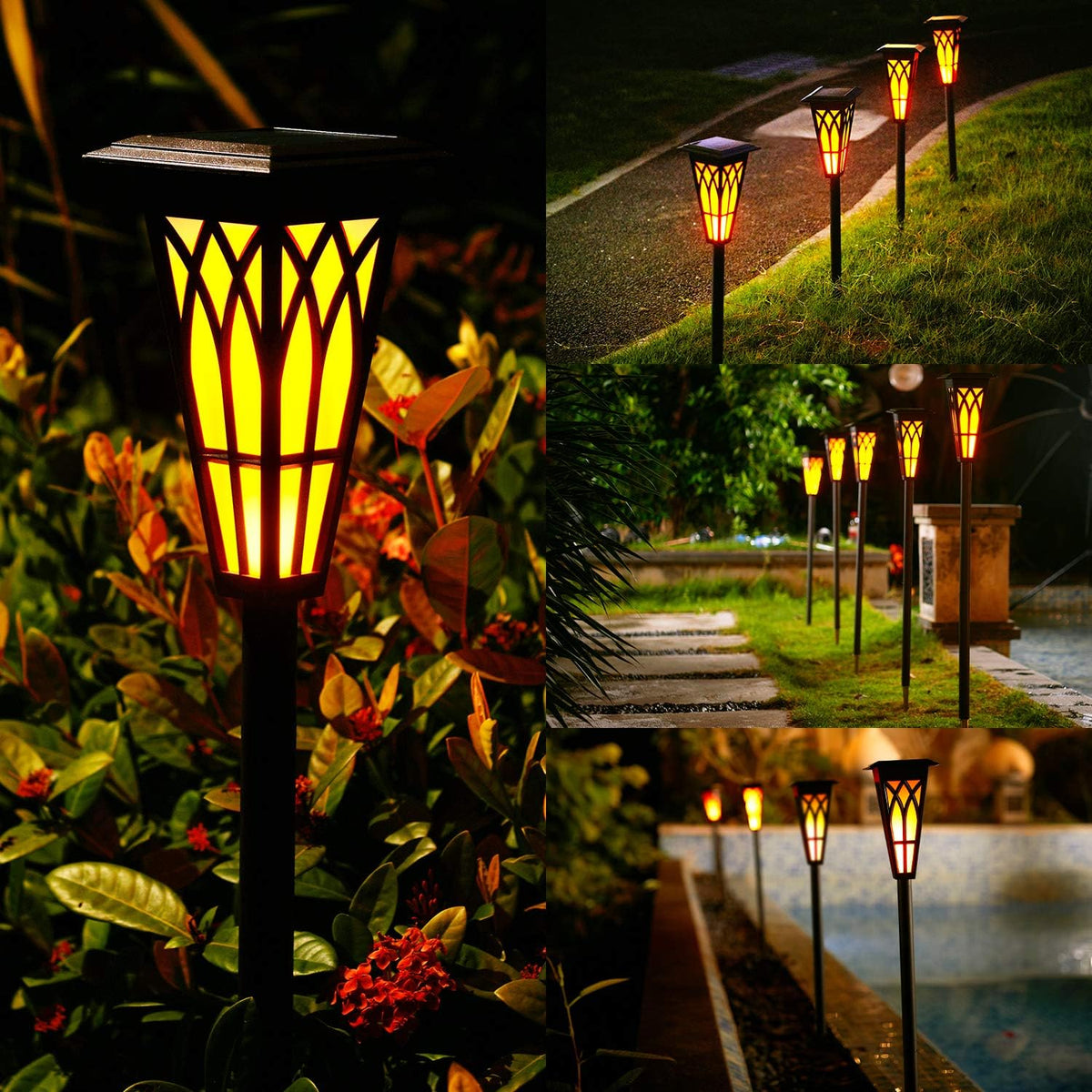 Solar Torch Lights 4 Pack, Solar Lights Outdoor Waterproof IP65 with 20 LED 2 Modes Auto On/Off Dancing Flickering Flames, Landscape Decoration Lighting for Garden Pathway Driveway Yard Deck Pool Path R6882