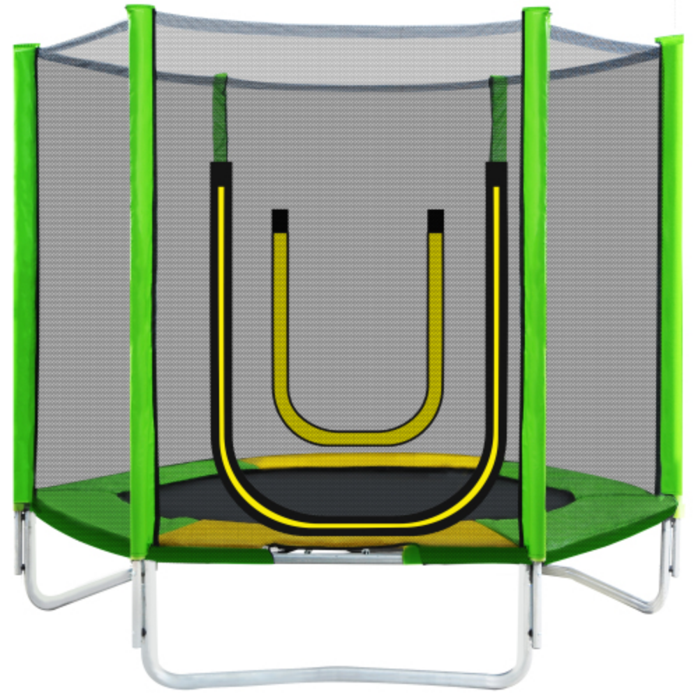 7FT Round Trampoline with Safety Enclosure Net, Slide and Ladder B6062
