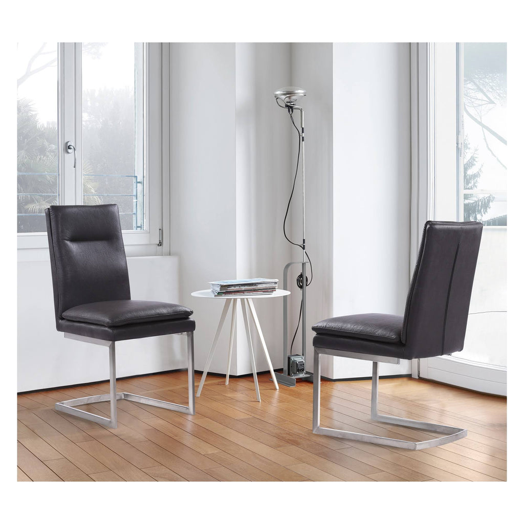 Grey Faux Leather Dining Chair with Brushed Stainless Steel Finish - Set of 2 C398