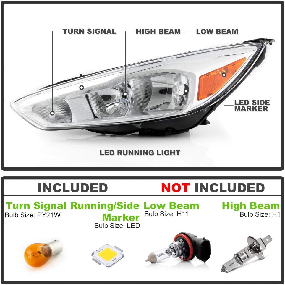 Halogen Chrome Housing LED DRL Headlight Headlamp Assembly O622