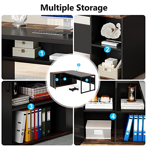 71 inch L Shaped Desk with Cabinet Storage and Shelves P984