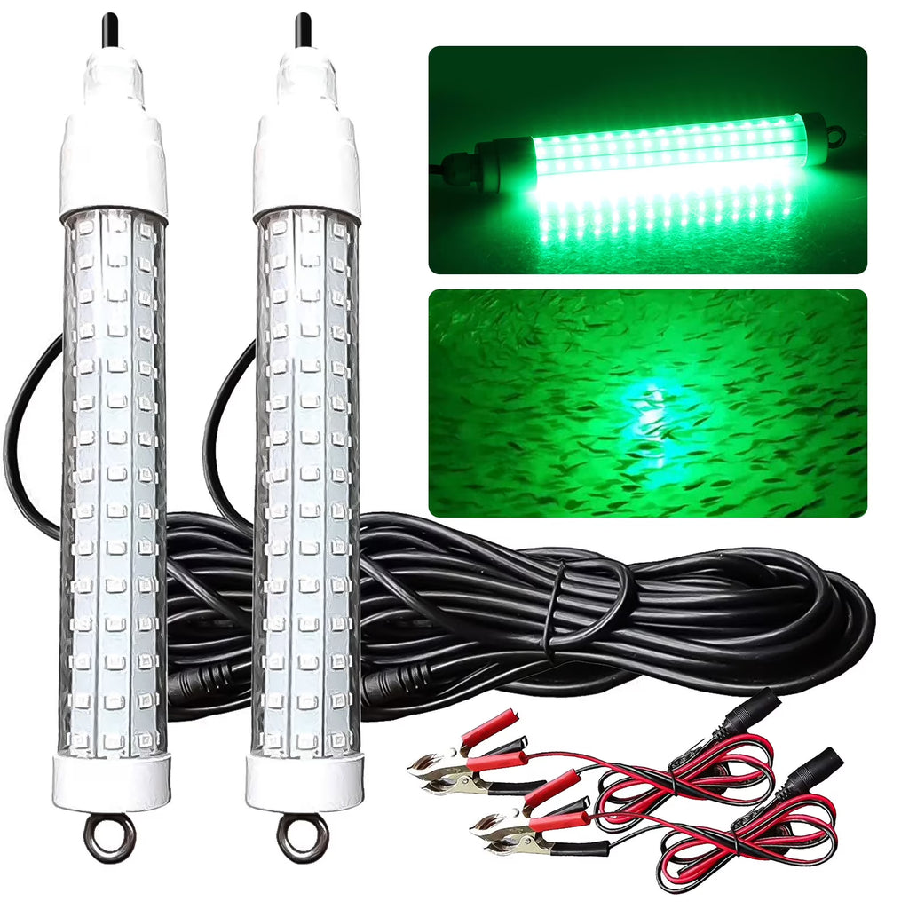 2Pcs Underwater Night Fishing Light, 12V 10.5W 120LED 1000 Lumen Green Submersible Fishing Light P2397