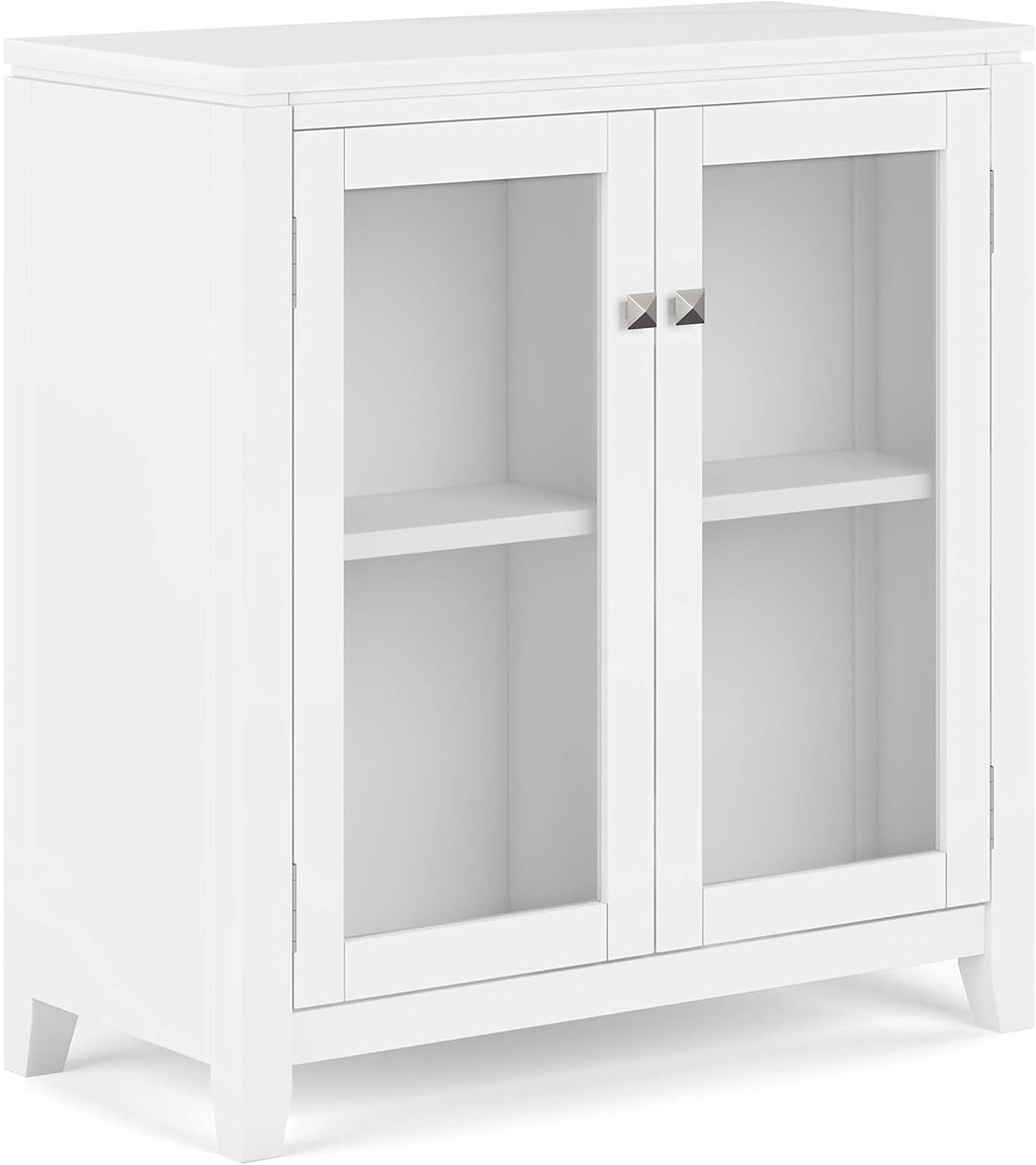 Solid Wood Low Storage Cabinet with 2 Tempered Glass Doors and 2 Adjustable Shelves X66281