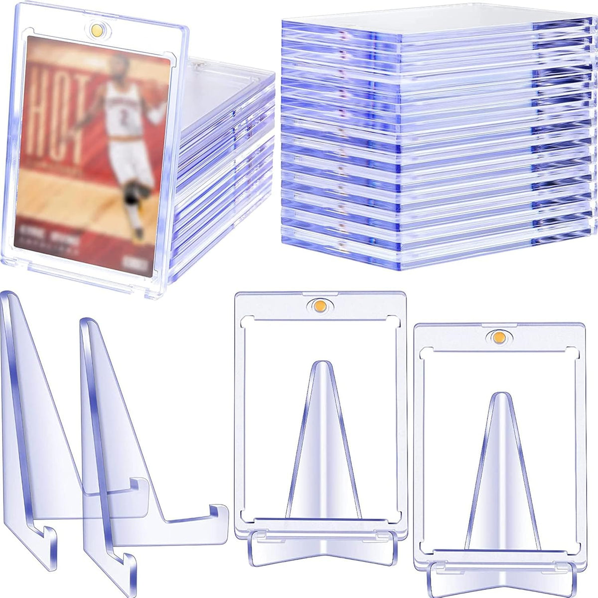 20 Pieces Magnetic Card Holders with 10 Packs Clear Acrylic Stands 35 Pt Clear Trading Cards Cases Protectors R623