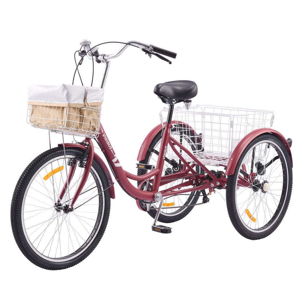 24 Inch 7 Speed Adult Trike with Adjustable Seat and 2 Baskets Matte Gray C14467