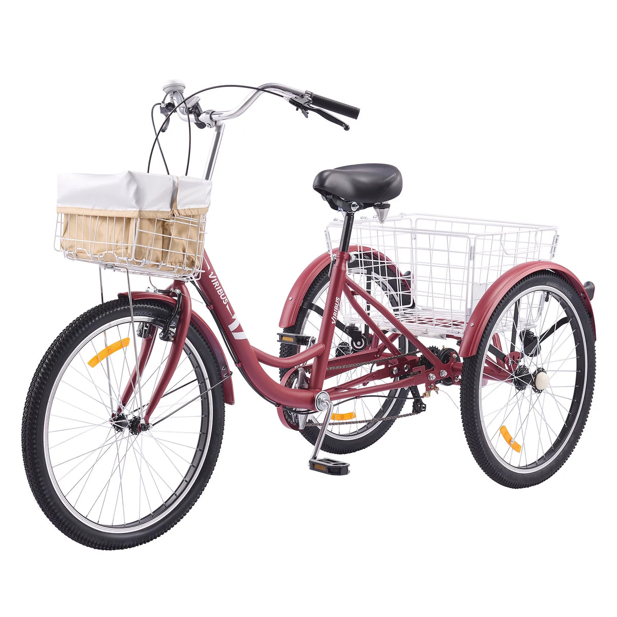 24 Inch 7 Speed Adult Trike with Adjustable Seat and 2 Baskets Matte Gray C14467