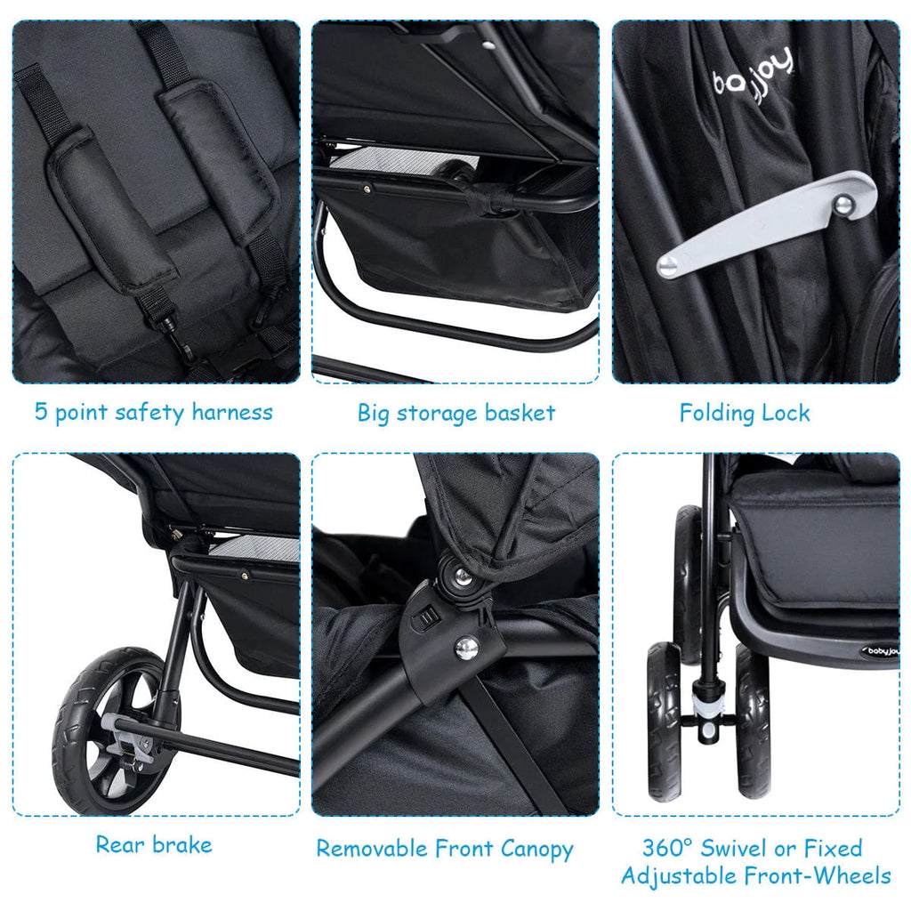 Foldable Lightweight Double Stroller Black T89124