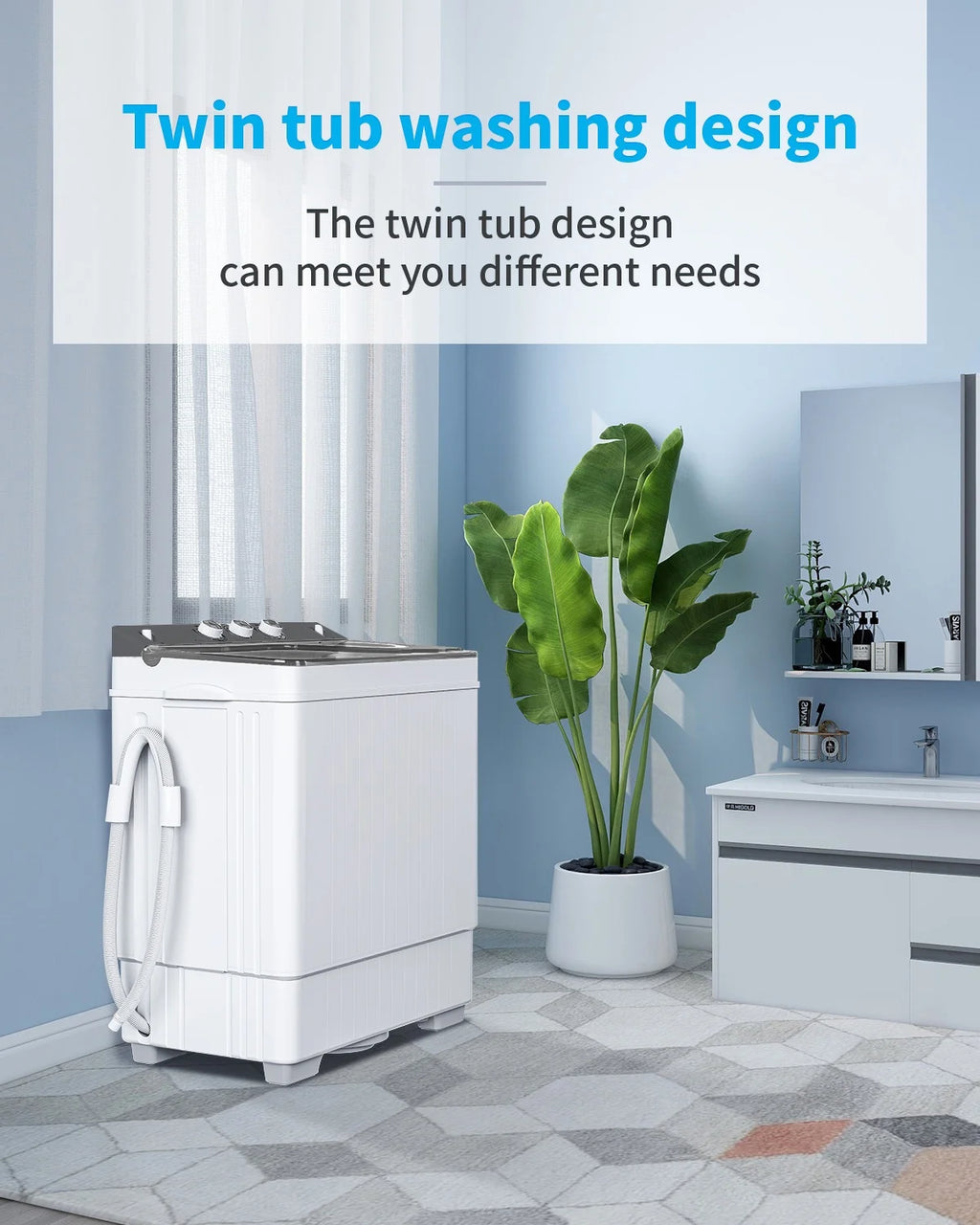 Semi-automatic Twin Tub Washing Machine, 26Lbs, White & Grey D201