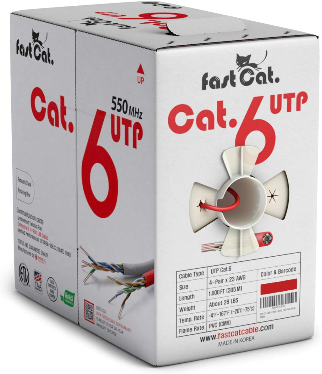 Cat6 Ethernet Cable 1000ft - 23 AWG, CMR, Solid Bare Copper UTP LAN Cable (Purple) V98716