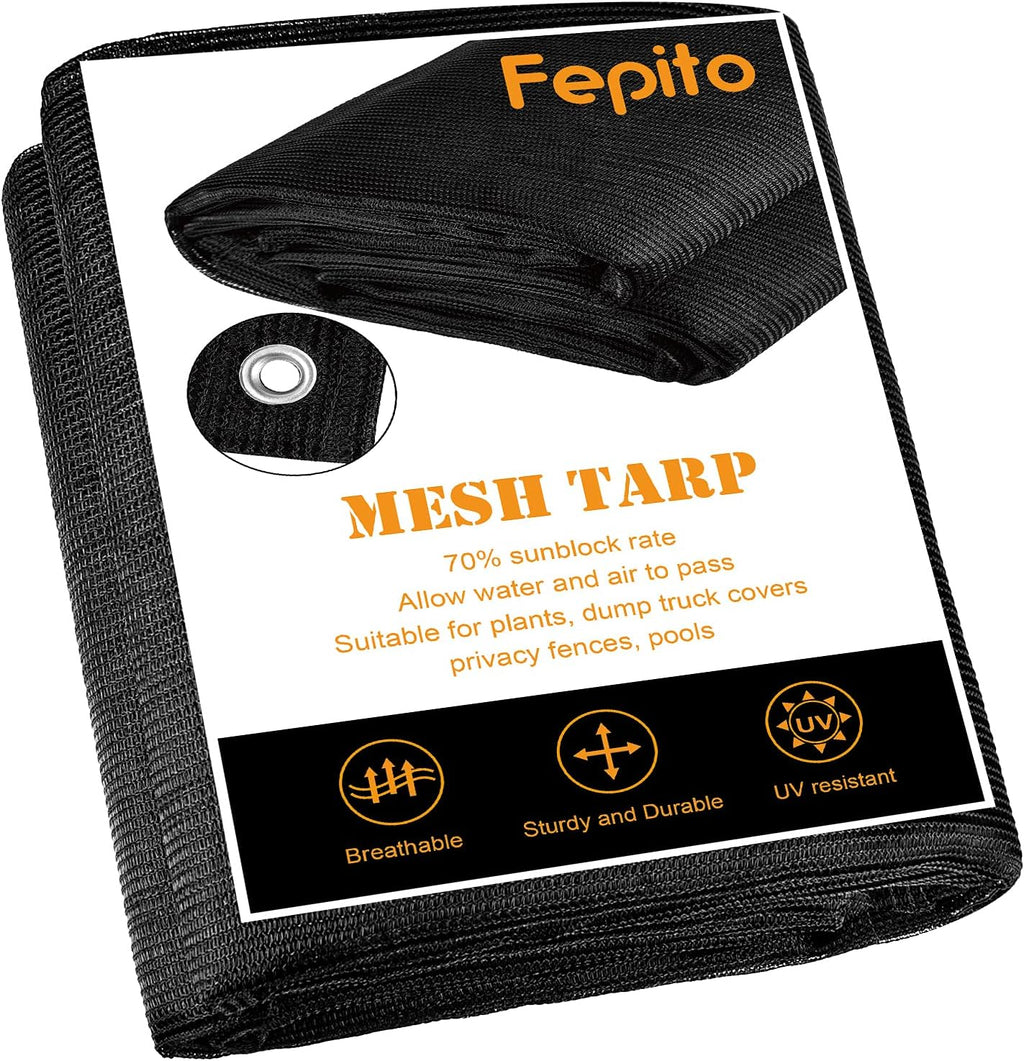 70% Heavy-Duty Mesh Tarp 8ftx16ft Black Shade Cloth Pack of 2 K789785