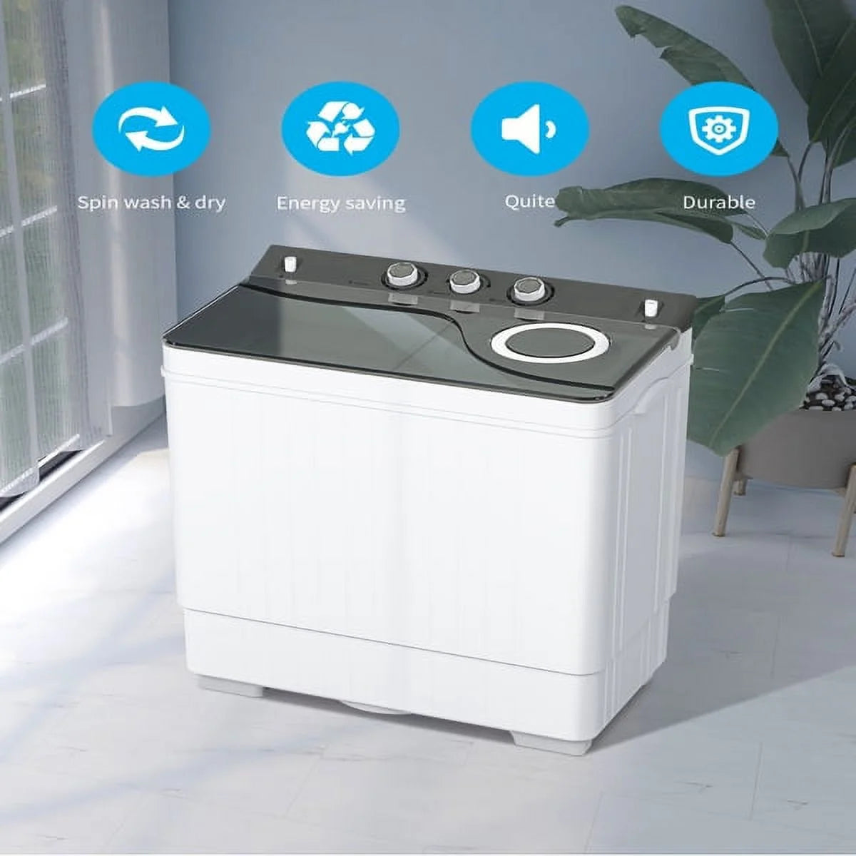 Semi-automatic Twin Tub Washing Machine, 26Lbs, White & Grey P47464
