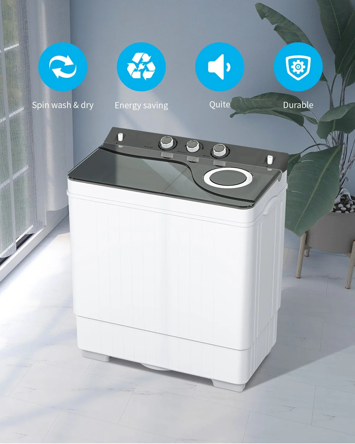 Semi-automatic Twin Tub Washing Machine, 26Lbs, White & Grey D201