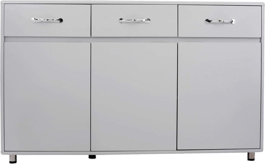 Grey 3-Drawer Storage Cabinet with Doors and Compartments M39809