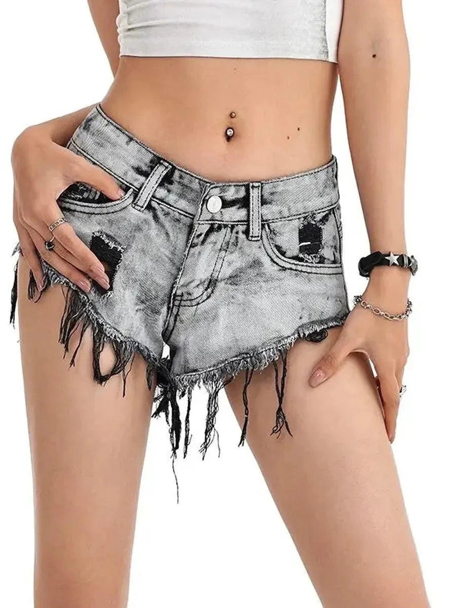 Distressed Ripped Denim Shorts A666591