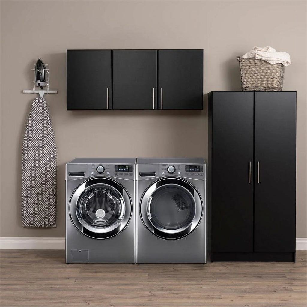 Black 2 Piece Wood Wall Cabinet Set with Adjustable Shelf R8755
