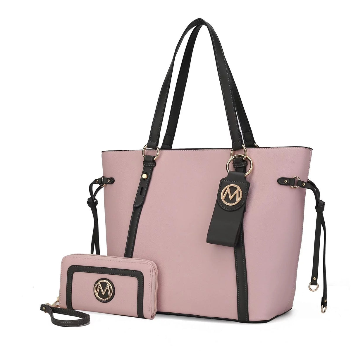 3 Pcs Vegan Leather Tote Bag Wristlet Wallet and Keyring Set J4195
