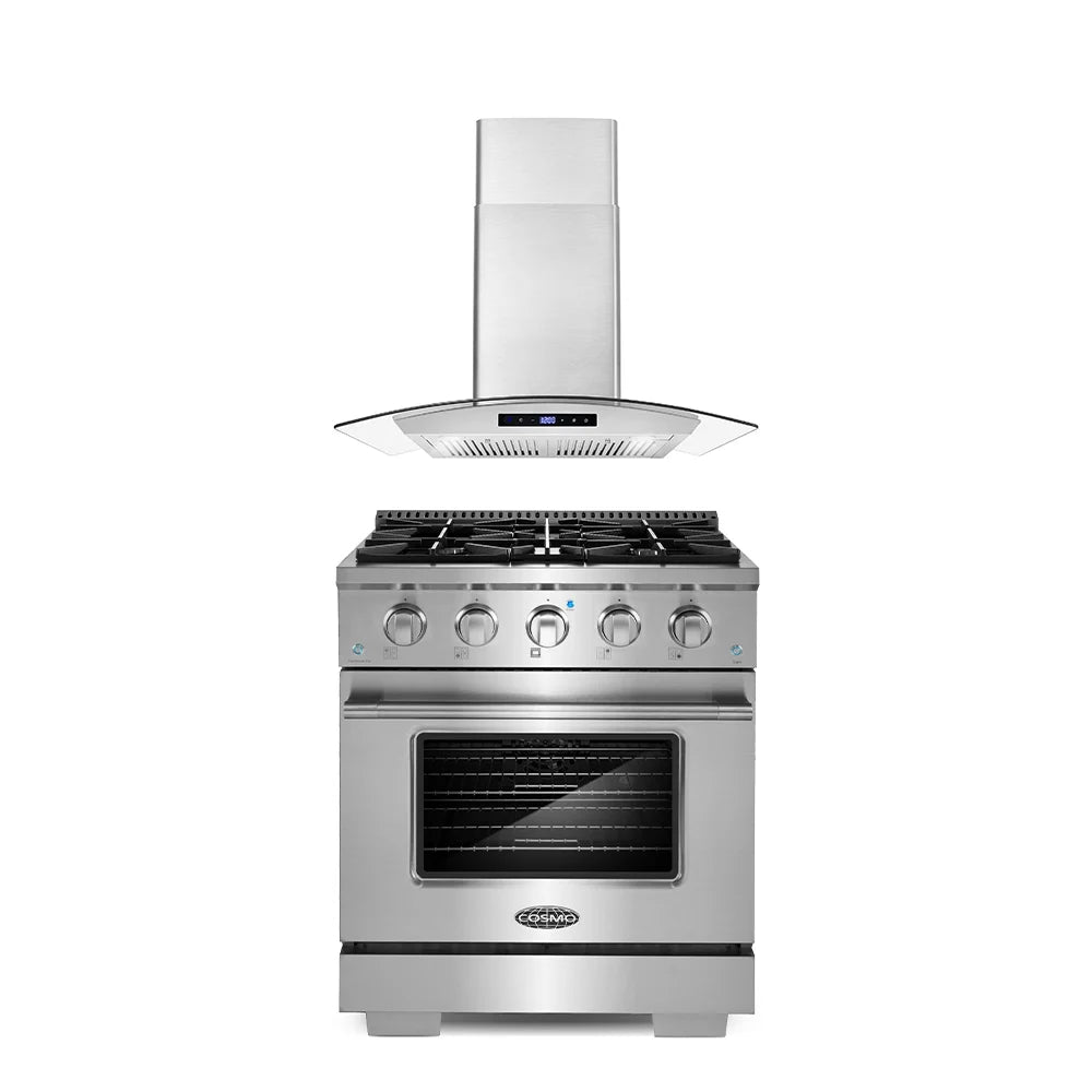 2 Piece Kitchen Appliance Package with Gas Range and Wall Mount Range Hood C8569