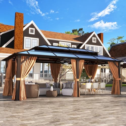 12'x16' Hardtop Aluminum Gazebo with Curtains and Netting S45001