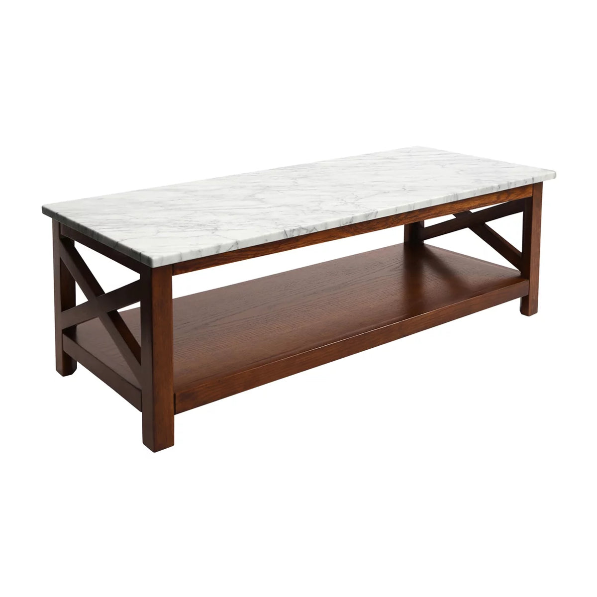 44" Rectangular White Marble Coffee Table with Solid Wood Legs I97953
