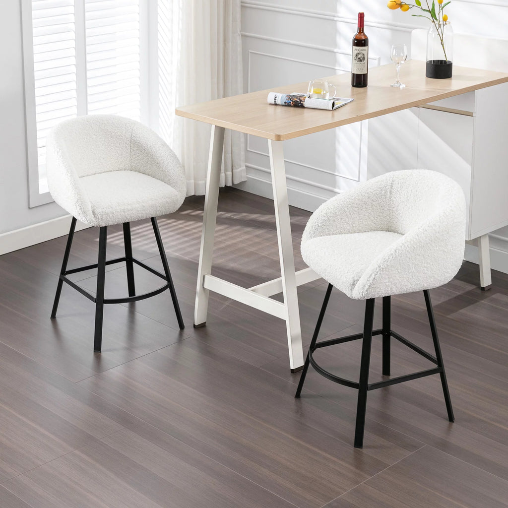 25.6" Sherpa Barrel Swivel Counter Stools Set of 2 White U777