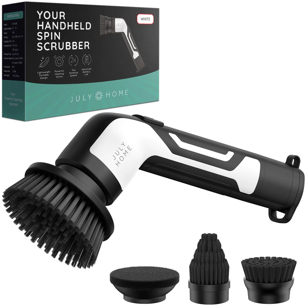 Cordless Handheld Electric Spin Scrubber with 3 Brush Heads E109