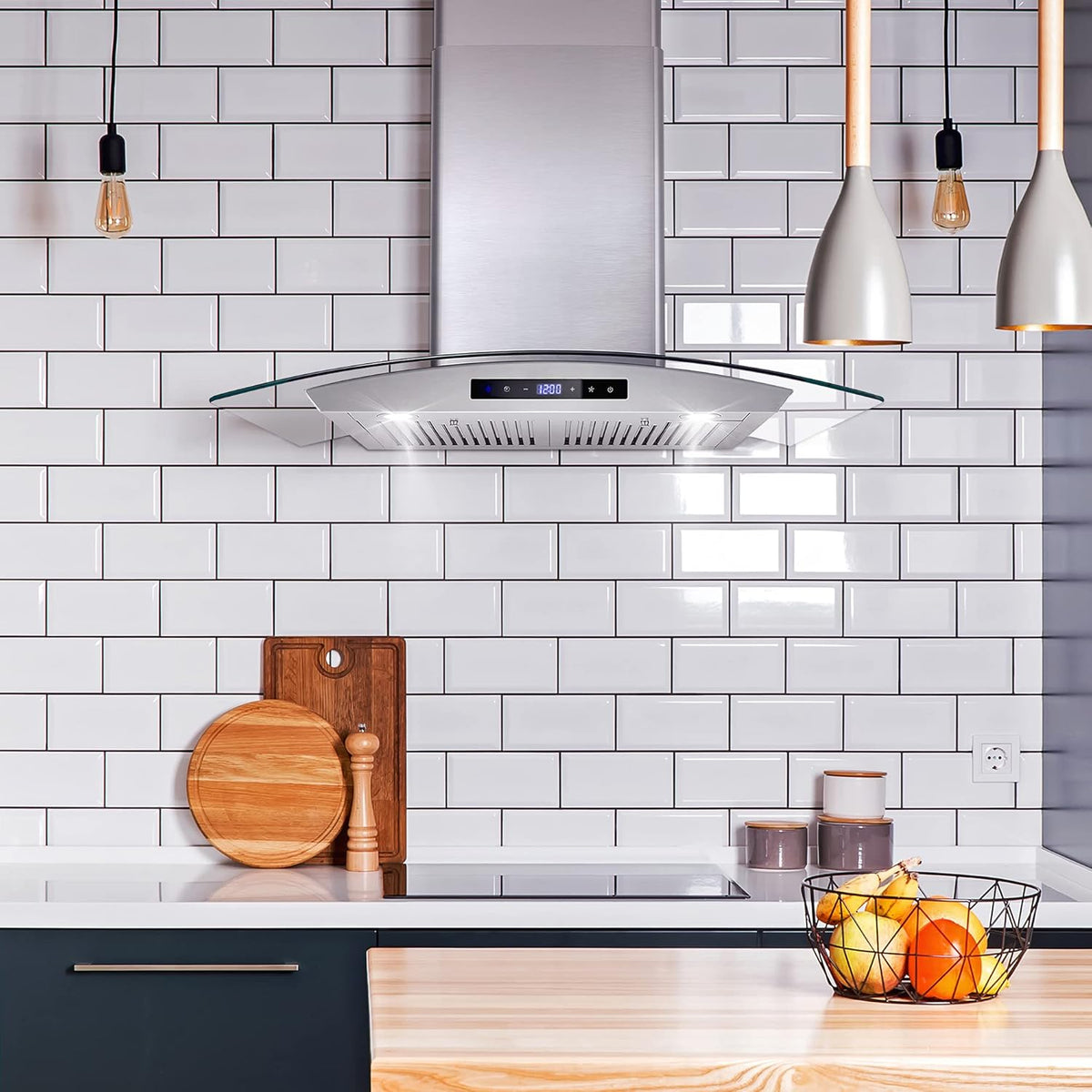 30 in. Wall Mount Range Hood with Curved Glass in Stainless Steel K75114